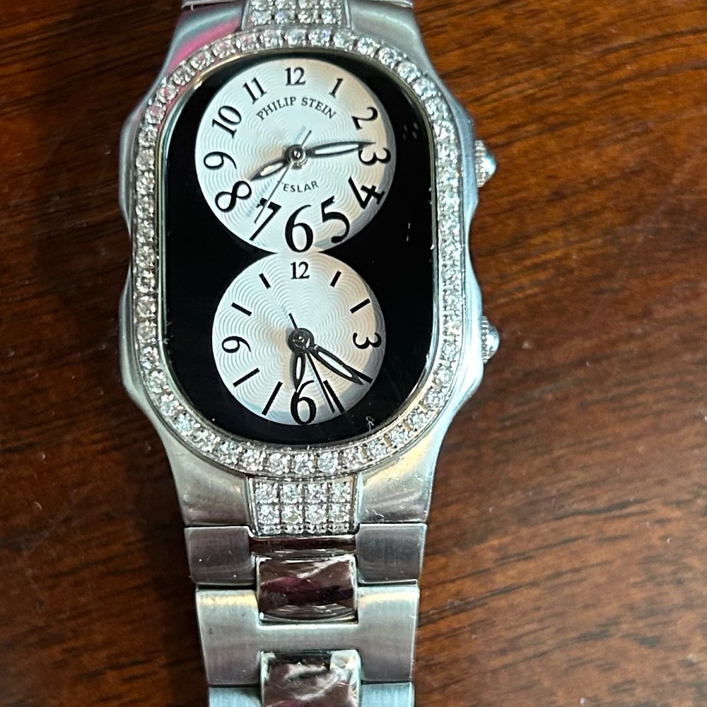 Philip Stein Teslar Dual Dial  Watch with Diamond Details
